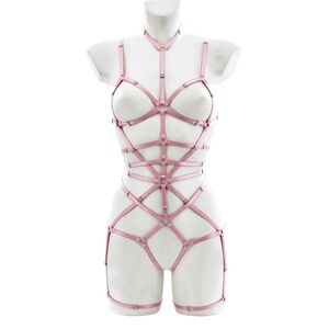 Pink Strappy Body Harness Lingerie